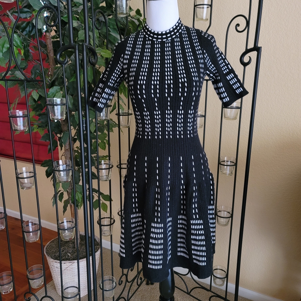 H&M Black and White Striped Jacquard Dress